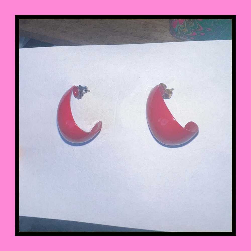 Vintage Red Funky Hoop Earrings